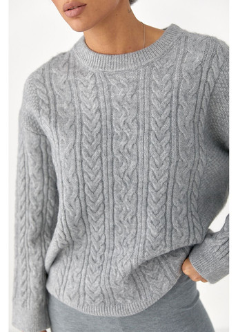 Сірий зимовий в'язаний светр у косички Lurex