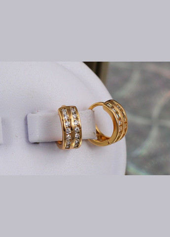 Сережки кільця Хuping Jewelry дві смуги ззаду візерунок 1.2 см золотисті Xuping Jewelry (316434048)