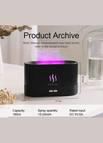 Ультразвуковий зволожувач повітря ароматизатор з підсвічуванням у вигляді полум'я (Black) No Brand (341317077)