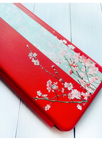 Чехол-книжка красный с рисунком на Xiaomi Redmi Note 14 4G Сакура в цвету (принт 286) Creative (364688198)