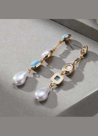 Сережки длинные бирюзово -белые No Brand (328082813)