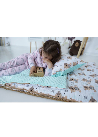 Детский спальный мешок постель на молнии с подушкой чехлом для хранения переноски (479341-Prob) Медвежата мятные размер М Unbranded (317278043)