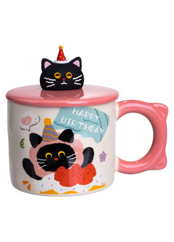 Кубок порцелянова з кришкою Kitten's Birthday 400 (мл) подарункова кружка прикольна чашка для дітей на подарунок FM-24C Yiwu (369623013)