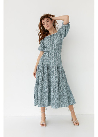 Мятное повседневный, вечернее летнее платье миди с открытыми плечами с открытой спиной Byron с цветочным принтом