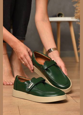 Let's Shop Туфли-лоферы женские темно-зеленого цвета лоферы темно-зеленый з искусственная кожа, искусственный мех, украина — демисезон (345569327)