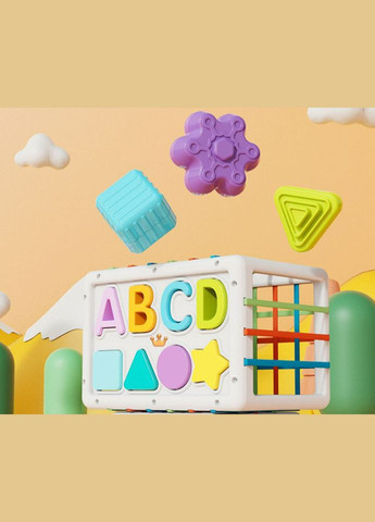 Развивающий тактильный куб-сортер HE 0209 с набором сенсорных элементов 14 шт. Huanger (327797483)