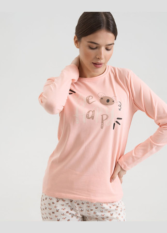 Персикова жіноча піжама зі штанами в принт Nicoletta