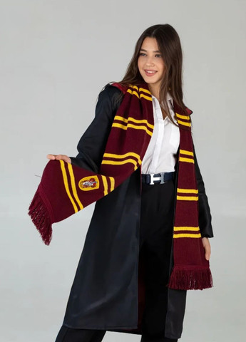 Шарф Гарри Поттер в полоску с эмблемой факультета Гриффиндор с бахромой унисекс (90009/1) My Kigu (363133941)