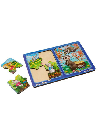 Деревянный пазл вкладыш "Зайки и енотики" (ПСД182) PSD182 в рамке Ubumblebees (364131036)