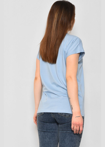 Голубая летняя футболка женская полубатальная с надписью голубого цвета Let's Shop
