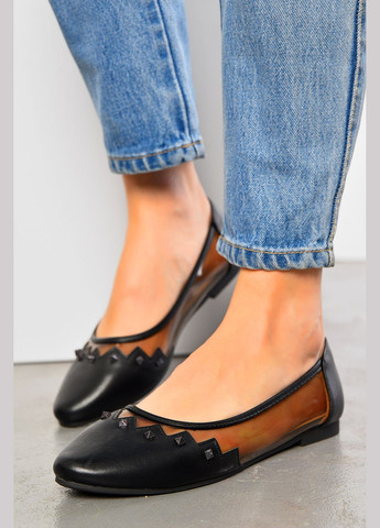 Женские балетки женские черного цвета Let's Shop | чёрные однотонные без декора искусственная кожа (314818166)