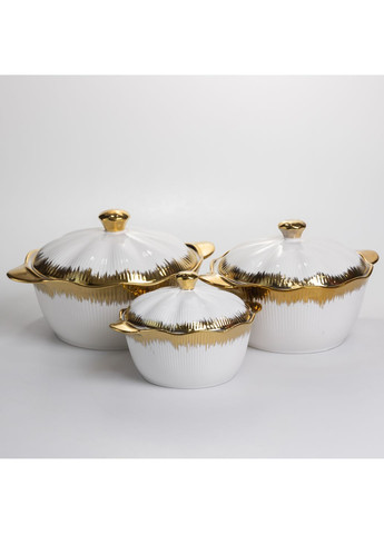 Набір порцелянових каструль для супу 3 штуки 0.8 л/1.8 л/2.5 л з золотою облямівкою Yiwu (366089565)