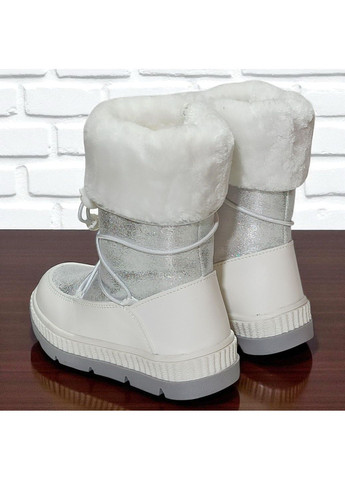 Белые зимние дутики на овчине для девочки, зимние ботинки для девочки клиби Clibee со шнурками