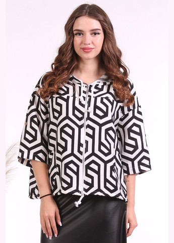 Молочная блузка - рубашка женская 059 лабиринт черный лен молочная Актуаль