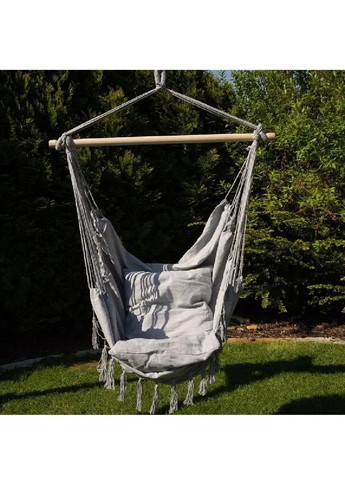 Підвісне крісло гамак бразильська гойдалка з подушками для дому саду тераси вулиці 130 х 90 см (475187-Prob) Сіре Unbranded (289354623)