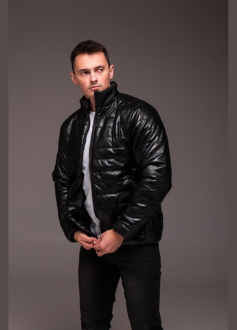 Чорна демісезонна куртка шкіряна утеплна синтепон 150 No Brand