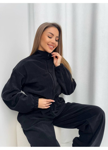 Комбинезон женский на флисе Style Point комбинезон-брюки однотонный чёрный повседневный, кэжуал флис