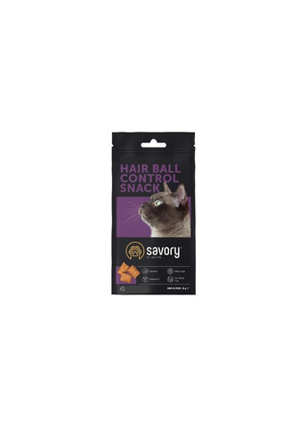Лакомства для кошек Snack Hairball Control, для контроля образования шерстяных комочков, 60 г Savory (292258484)