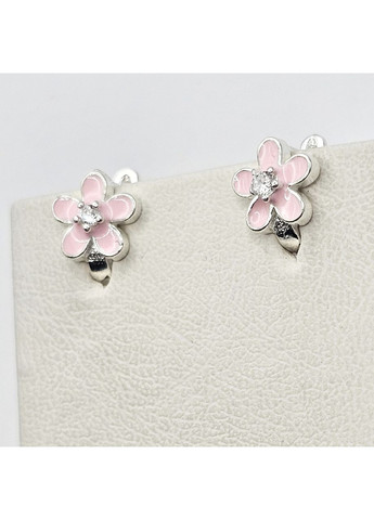 Серьги серебряные с ювелирной розовой эмалью и кубическим цирконием "Цветочек" 1,77 г No Brand (369737228)