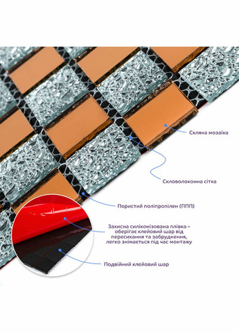 Мозаика из декоративного стекла 298х298х4,5мм Серый+оранж SW-00002361 Sticker Wall (370441599)