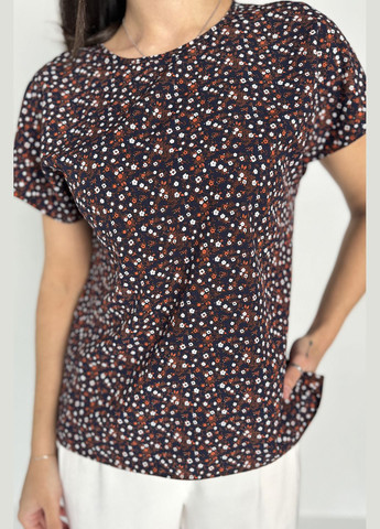 Чёрная трендовая летняя блуза прямого кроя в принт INNOE Блуза