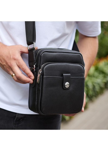 Чоловіча шкіряна універсальна сумка 24х20х8, барсетка зі шкіри, сумочка для чоловіків з регулюванням ручки, чорна No Brand (359380796)
