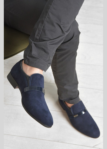 Темно-синие классические туфли мужские темно-синего цвета Let's Shop без шнурков