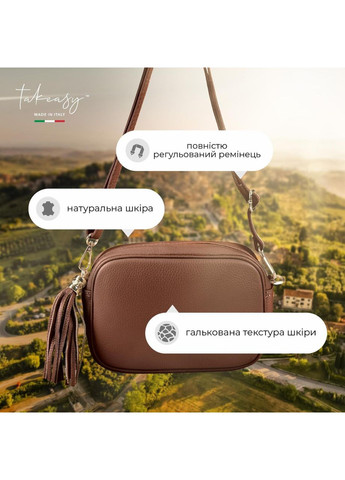 Кросс-боди Коричневый - Итальянская мягкая сумка кросс-боди из натуральной кожи на молнии с подкладкой внутренней TAKEASY (358223256)