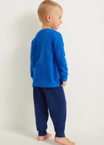 Синяя зимняя флисовая пижама мальчику свитшот + брюки C&A
