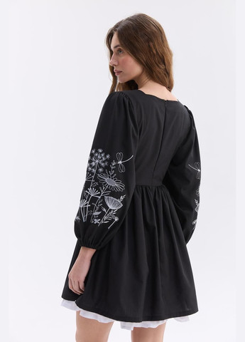 Чёрная женское платье "колорит" l MEREZHKA узор орнамент поплин (327370798)