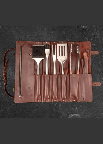 Подарочный набор для гриля барбекю и мангала в кожаном кейсе из 6 предметов Handmade LC-037 (347291596)