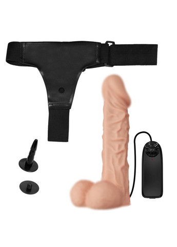 Страпон реалістичний з мошонкою та вібратором фалос 18 см двошаровий матеріал Strap-On Realistic Dildo LyBaile (317748035)
