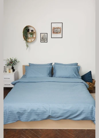 Комплект постільної білизни двоспальний 175х210 наволочки 4х50х70 Satin Stripe (MS-820000673) Moon&Star Ultramarine (284416067)