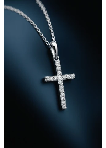 Срібний хрестик із кубічним цирконієм покритий родієм Family Jewelry House (324260851)