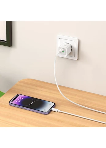 Мережевий зарядний пристрій адаптер C147A QC3.0 PD 20W USB-A USB-C White Hoco (402237661)