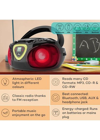 Уцінка Бумбокс з квітнудзиком Roadie Boombox CD USB MP3 радіо AM/FM Bluetooth 2.1, Німеччина Auna (392109270)