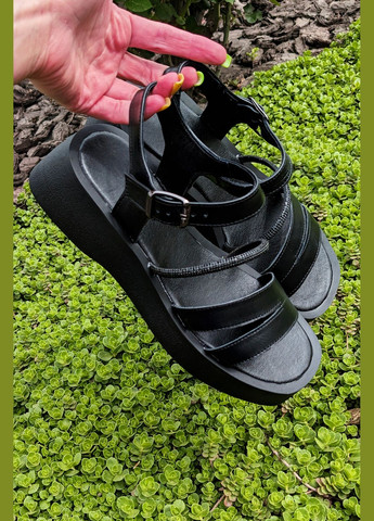 Черные кожаные летние открытые женские босоножки InFashion с ремешком