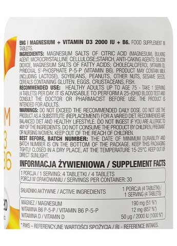 Magnesium + Vitamin D3 2000 IU + B6 120 Tabs Ostrovit (278761797)