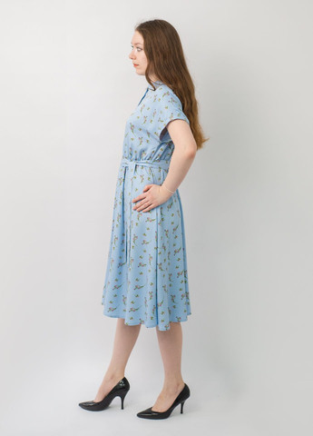 Блакитна сукня міді дзвін, кльош BeART з квітковим принтом