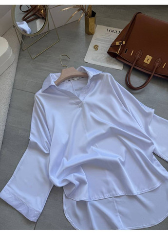 Белая повседневный, классическая рубашка однотонная No Brand с длинным рукавом