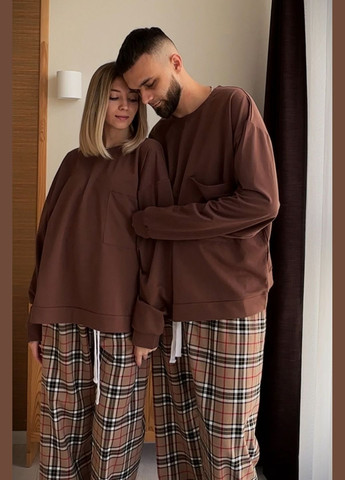 Темно-коричневая всесезон парные пижамы свободные chocolat футболка + брюки Without
