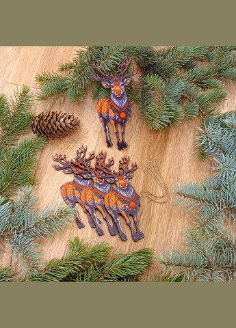 Деревянная эко-игрушка с крючками на елку Олень (DN-741) Luxyart (308072269)