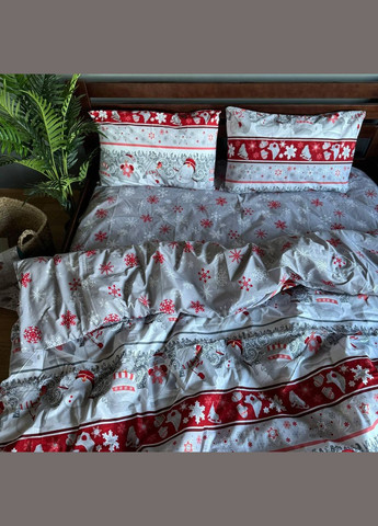 Новогодний постельный комплект Хлопковый Семейный 215х150 2шт наволочка 50х70 2шт Белый с красным (П4Кpost-ng-001-04) No Brand (316231109)
