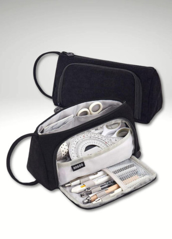 Шкільний вельветовий пенал-органайзер для школярів та студентів чорний (60130) No Brand (348782683)