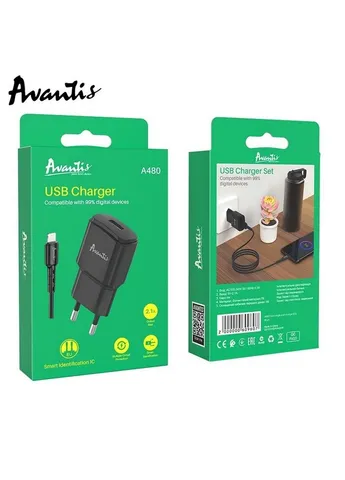 Сетевое зарядное устройство A480 Orion (1USB/2.1A) + USB кабель Lightning Avantis (402274663)