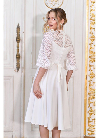 Молочное коктейльное платье с кружевным верхом и расклешенной юбкой 25008 молочное Tanita-Romario