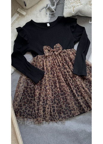 Комбінована стильна сукня для дівчинки чорний верх леопардовий низ 10979 No Brand (370144130)