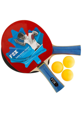 Набір для настільного тенісу 2 ракетки, 3 м'ячі FOX F5510 (деревина, гума, пакування блістер) F.O.X (361436441)