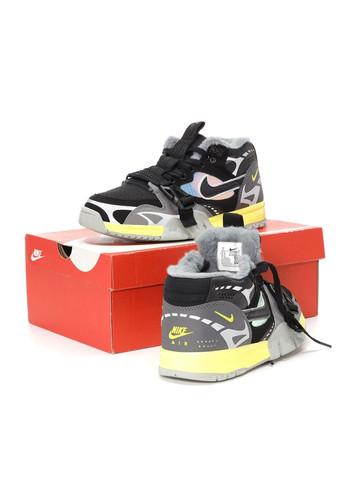 Черные зимние кроссовки зимние мужские nike air trainer 1 sp winter black gray yellow fur | найк аир трейнер 1 сп черные серые желтые с мехом No Brand