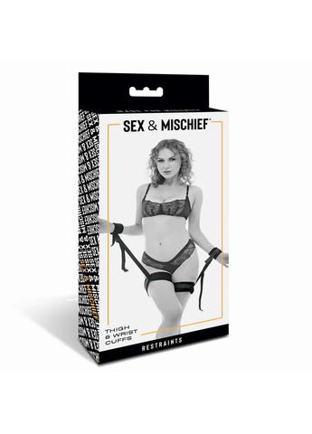 Наручники фиксаторы SEX AND MISCHIEF на запястья и бёдра, чёрные Sex&Mischief (363187236)